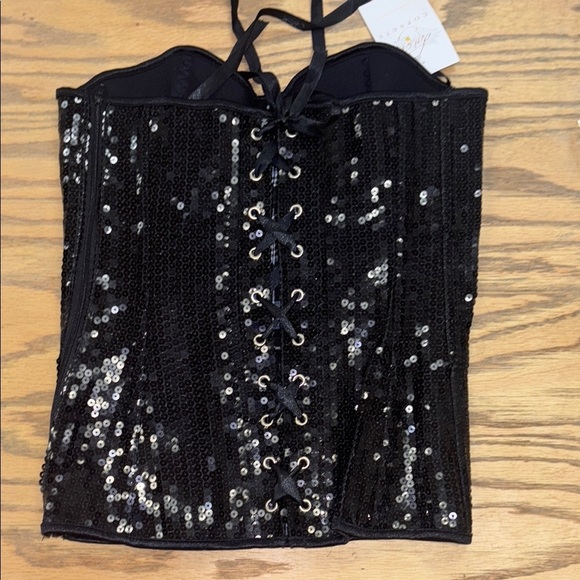 Daisy Corset Black Sequin Bustier Top – Strapless Sweetheart Neckline - Picture 4 of 10